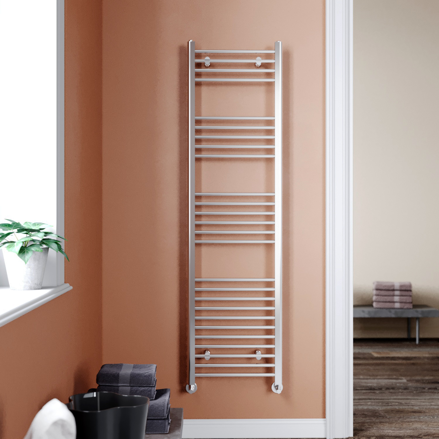 Modern Towel Rail Radiator Chrome Straight Heated Bathroom Rads 1800 x 500mm | eBay